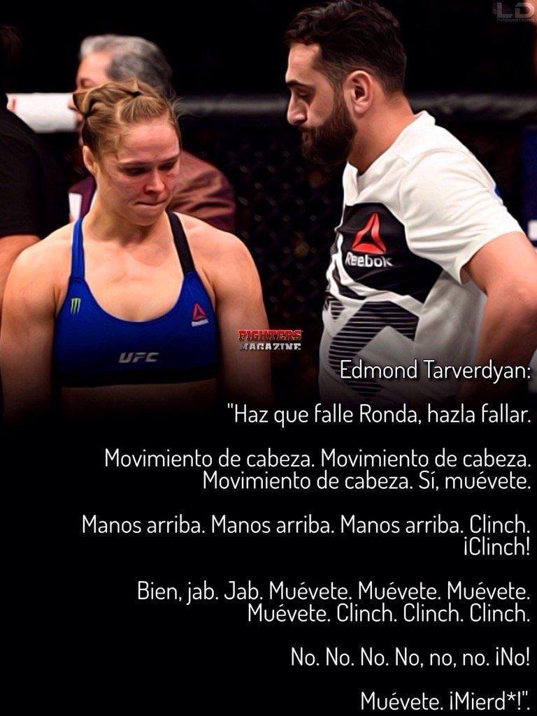 Estas fueron las indicaciones Edmond Tarverdyan, coach de "boxeo" de Ronda Rousey, durante la pelea contra Amanda Nunes.